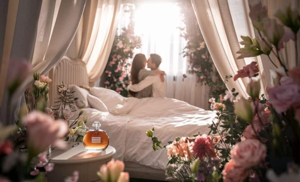 cozy bedroom with flowers and fragrance