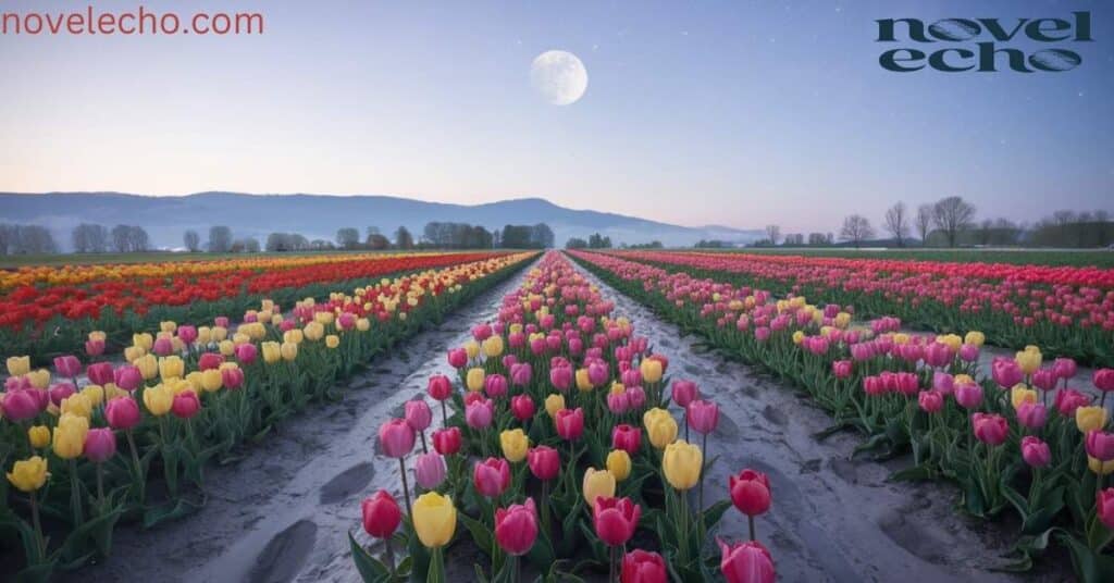 Tulip Fields Under the Moon